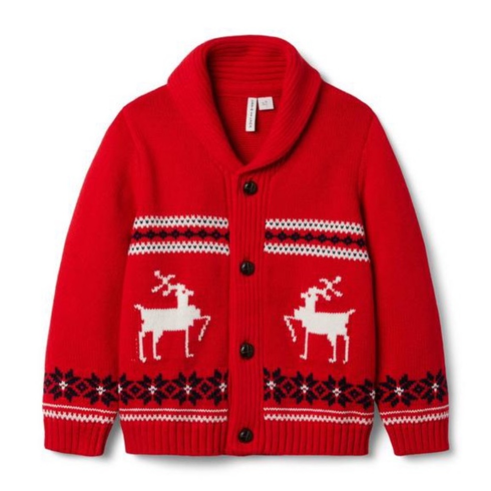 Janie and Jack Size 12-18 Months Fair Isle Reindeer Cardigan Bradbury Red - Picture 1 of 11